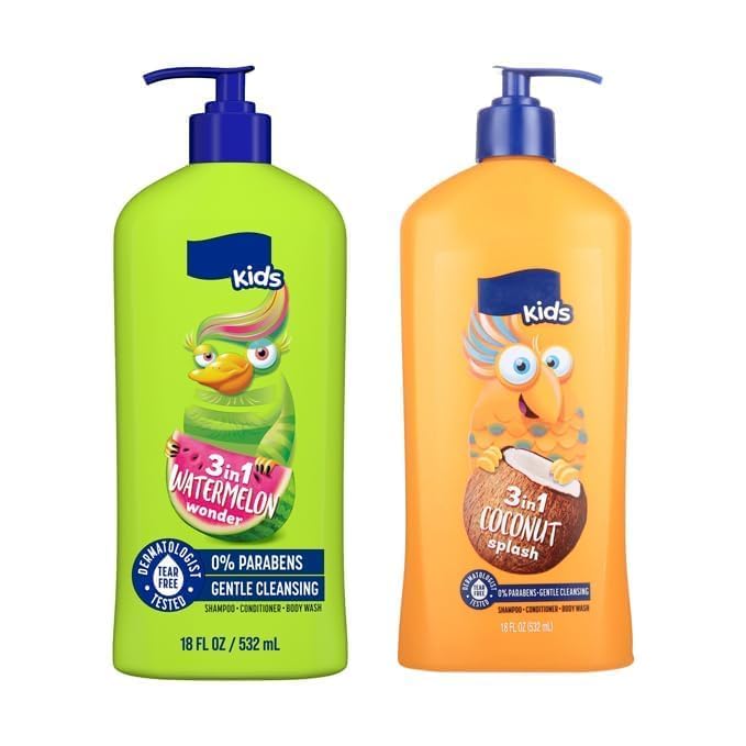 S'uave Kids 3-in-1 Shampoo Conditioner & Body Wash, Smoothing, Wacky Melon, Coconut Splash, Tear Free Formula, 18 fl. oz. Each (Pack of 2)