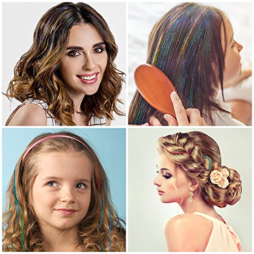Foto von Belle Vous 2400-Teilig Haar Lametta Bunte Haarsträhnen – 12 Farben – Lametta für Haare mit Werkzeug – Glitzer Strähnen Haare Regenbogen Haarverlängerung Kunsthaar zum Einflechten, Party & Deko