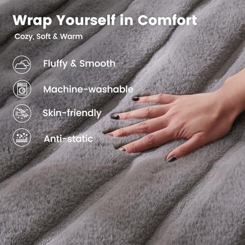 Faux Fur Throw Blanket, Grey 60"x80" - image 5