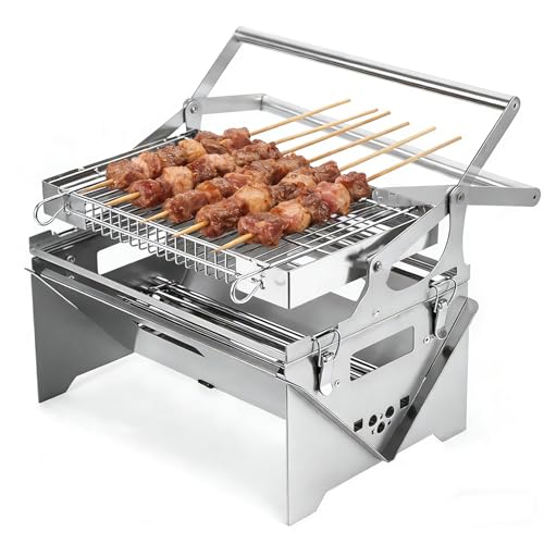 Parrilla portátil para barbacoa, parrilla de carbón con rotación de 360 grados, posicionamiento ajustable, ideal para picnics y cocina al aire libre