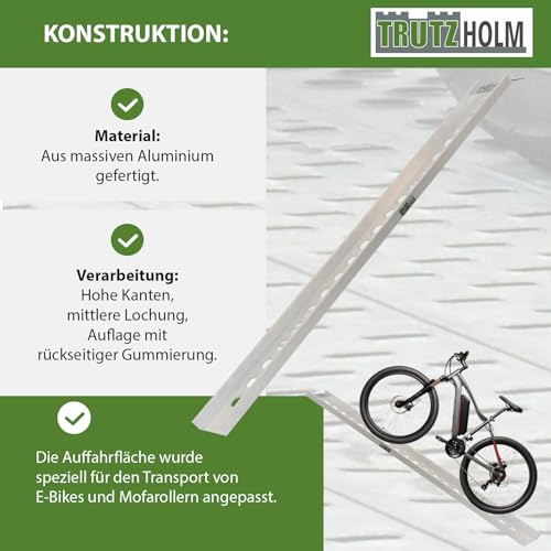 TRUTZHOLM Alu Auffahrschiene 194cm / 200 kg Auffahrschine Verladerampe Motorrad Moped E-Bike Schwarz (Grau)