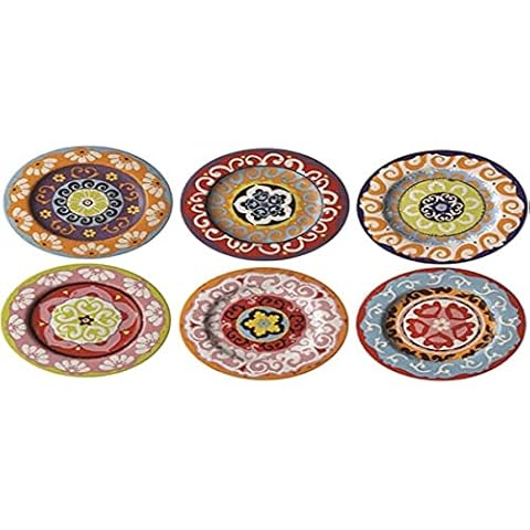 Nador Mix Salad Plate, Porcelain, Multicolour, 20.5cm, Pack of 6 - Stoneware Cover