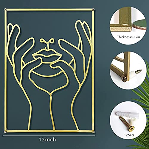 Asendiway 3 Pack Gold Metal Wall Decor, Minimalist Modern Abstract Female Single Line Wall Art 0.12'' Real Thicker Wall Decor Art Home Hanging Wall Sculptures Accents For Living Room Bedroom Bathroom #TOP4