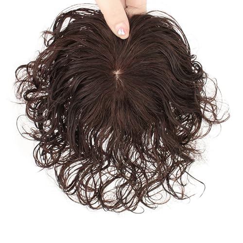 Toppers 100% Vrais Cheveux Humains For Cheveux Clairsemés Morceaux De Cheveux Bouclés Bruns Naturels For Femmes Clip Dans Top Hair Toupet Extensions De Cheveux À Base De Maille 9 * 9 Cm