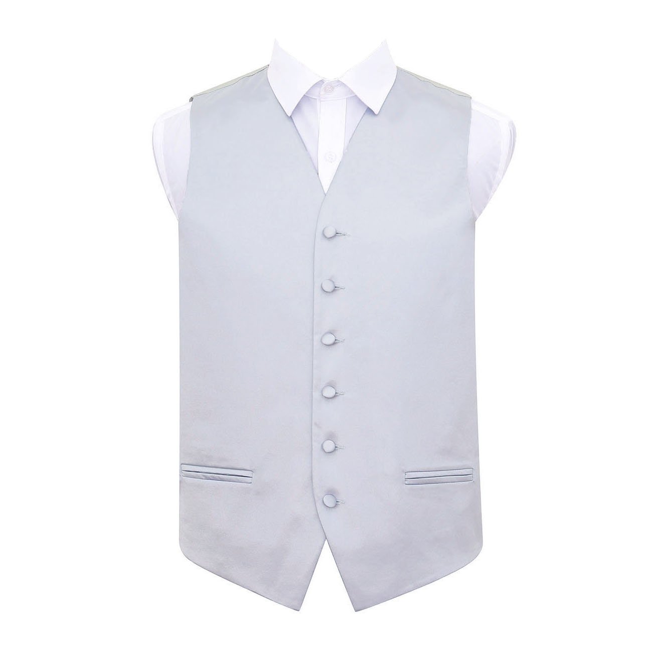 Dqt Men's Silver Plain Glossy Satin Classic Waistcoat - Wedding, Business & Formal Suit Vest - 44" (2Xl)