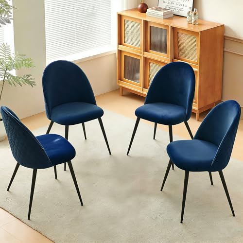 Homedot Dining Chairs Upholstered Set of 4, Modern Mid Century Home Kitchen Living Bedroom Chairs for Table, Navy Blue Dining Room Side Chairs Velvet with Padded Seat & Backrest for Small Spaces