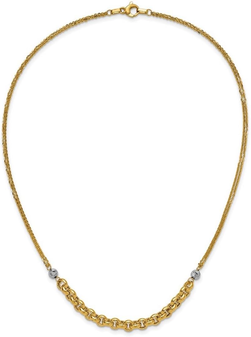 JewelryWeb 14k With White Rhodium Polished Sparkle-Cut 2-strand Rolo Link Necklace 18 Inch Strand Necklace for Women