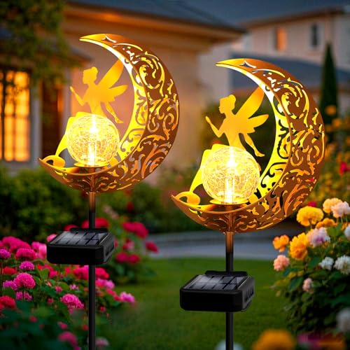 YJFWAL Mond-Solarleuchten Garten Solarlampen für Außen, 2 Stück...