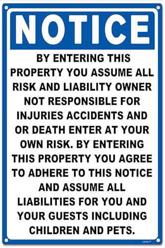 Aluminum Liability Notice Sign HomeBusiness Decor Legal Disclaimer 12×8Inch