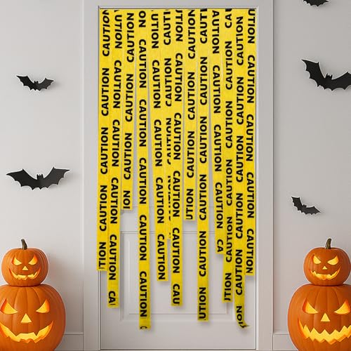Breling 1 Pcs Caution Tape Curtain for Construction Party Decor 6.6ft Caution Backdrop Banner Door Cover Construction Location Hazardous Areas Halloween Props Supplies (Yellow)