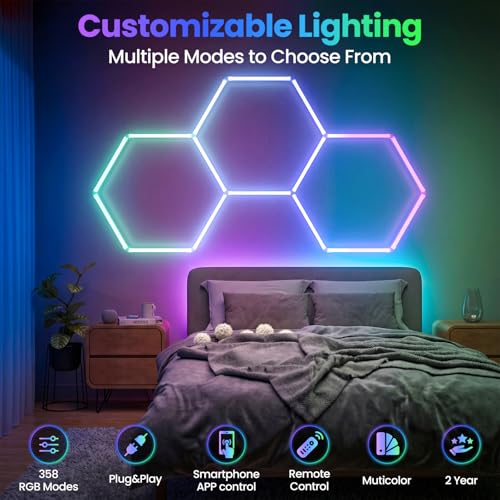 Gonengo RGB Hexagon Lights with Remote & Music Sync –Honeycomb LED Wall Lights, 358+ Multi-Color Modes, Dimmable & Speed Adjustable for Gym, Game Room, Club, Bar, Party Decor by Gonengo - Image 2