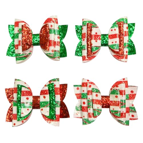 GREENTEA 4 Pack Christmas Hair Bows Glitter Red and Green Festive Hair Clips Holiday Hair Accessories with Polka Dots for Girl Woman Decor