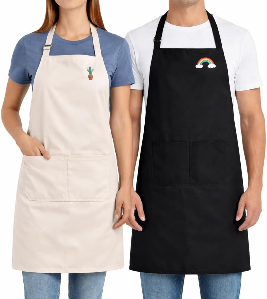 Generico Grembiuli da Cucina Professionali Set 2 Pezzi, Nero e Bianco Regolabili con Tasche Frontali, Traspiranti, Resistenti, Comodi e Lavabili, Ideali per Cucina, Barbecue e Ristorazione