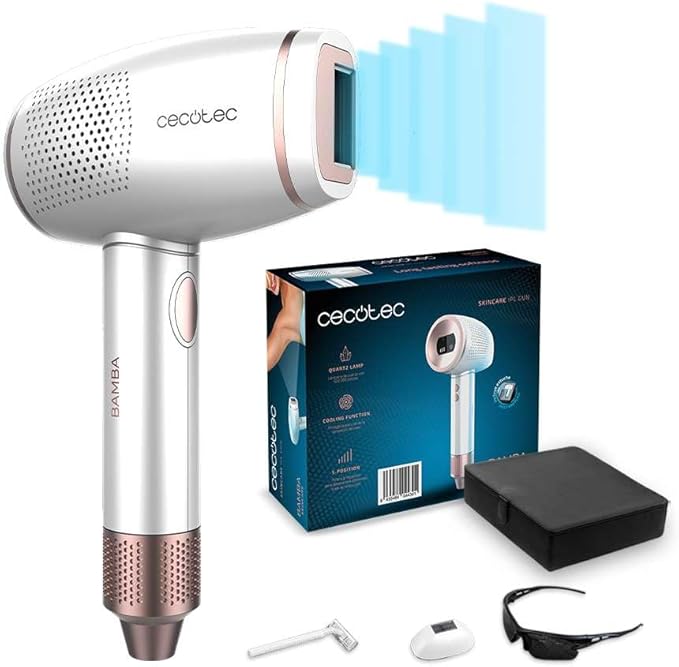 Cecotec Depiladora de Luz Pulsada Bamba SkinCare IPL Gun, Mujer y Hombre, Cuerpo, axilas y rostro, Lámpara de cuarzo, 500 mil Pulsos, Cooling Function, Pantalla LCD, 2 modos de disparo.
