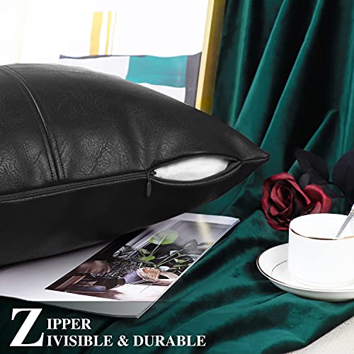 Brawarm Faux Leather Throw Pillow Covers 18 X 18 Inches, Black Leather Pillow Cover, Hand Stitched Leather Decorative Pillow Cover For Couch Sofa Bed Living Room Home Garden #TOP5