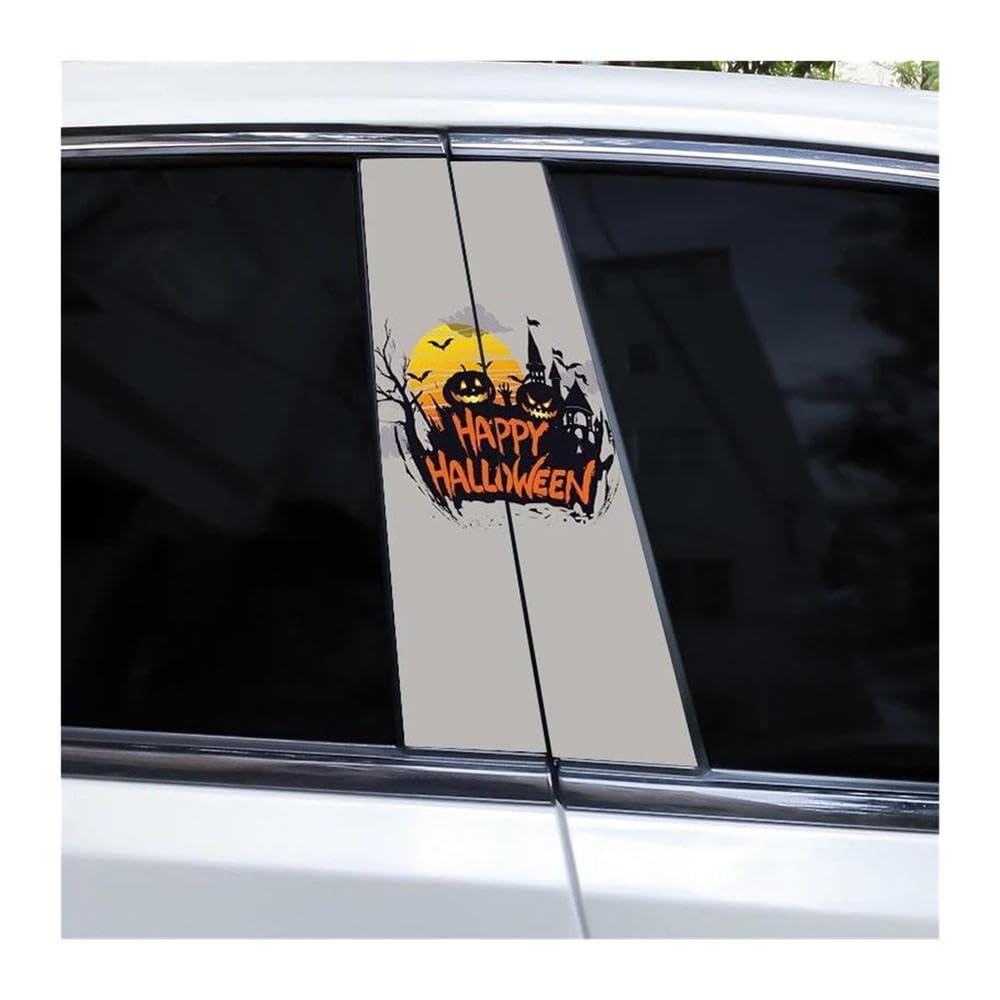 Body Parts 2pcs Car Center Column Sticker Halloween Colorful Scenery DIY Vinyl Car B-Pillar Decals(B)