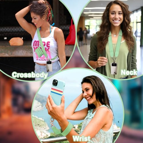 Image of XANGNIER Clip and Go Strap for Phone with Wallet Crossbody, Phone Strap with Zippered Wallet, Adjustable Anti Theft Cellphone Lanyard for Women, Cellphone Chain Accessories,Avocado Color