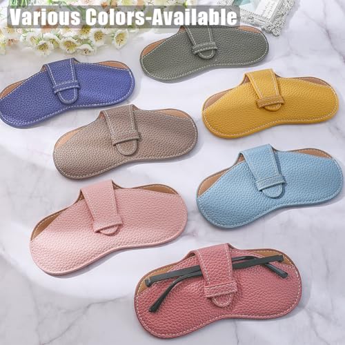 Image of CREATCABIN Leather Sunglasses Case Portable Glasses Bag Slim Case Lightweight Travel Eyeglasses Holder Cover Pouch with Fiber Soft Cleaning Cloth for Women Men Holiday Vacation 6.9x3.4 Inch Pink