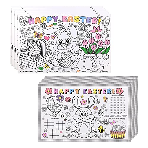 Easter Coloring Tablecloth For Kids, 12 Pcs Easter Paper Placemats, Disposable Easter Bunny Tablecover For Kids Coloring Activity #TOP1
