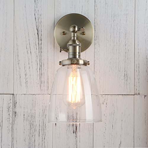Image of Permo Industrial Vintage Single Sconce with Oval Cone Clear Glass Shade 1-Light Wall Sconce Wall Lamp (Bronze)