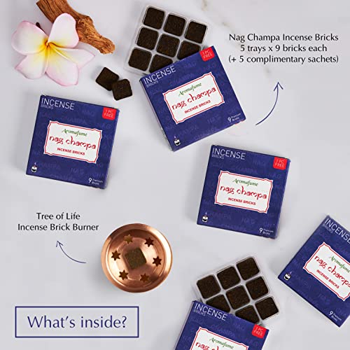 Nag Champa Incense Bricks (5 X 9 Bricks) & Tree Of Life Exotic Incense Burner By Aromafume | Made With Sandalwood, Jasmine, Ylang Ylang & Champa Flower | Natural, Smokeless, Non Toxic Incense Bricks #TOP1