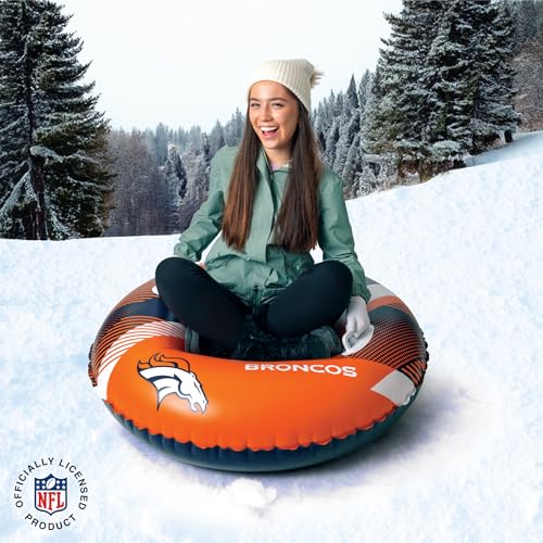 NFL Snow Tube, Heavy Duty Inflatable Sled for Tubing, Fun Winter Toys for Kids & Adults, Football Gifts for Boys - Denver Broncos