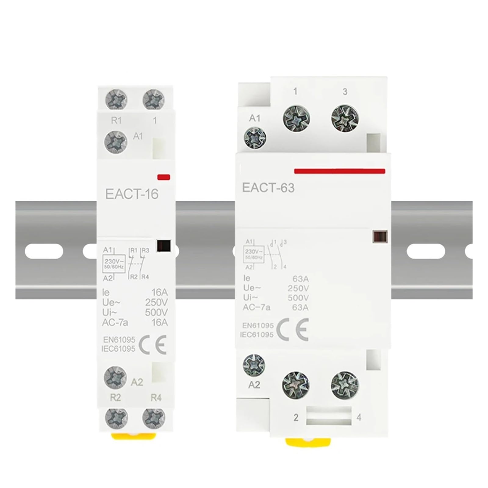 2P AC 110 V 220 V 50/60 Hz 16 A 20 A 25 A 32 A 50 A 40 A 63 A na szynę DIN domowy modułowy przełącznik stycznika DIY dom hotel (EACT-2P-16A, 1NO1NC, 220V)