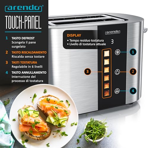 Tostapane a 2 Fessure per 2 Fette, 800 W, Visualizzazione a colori dei livelli di doratura, Display con indicazione del tempo rimanente, Tasti touch, Scaldapasta Viennese, 6 Livelli di Doratura - immagine 5