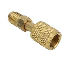 Duokon Brass AC R410A Adapter Fitting 1/4 Male to 5/16 Female with Valve Core Charging Hose for R410 Mini Split Systems, Secure and Reliable, Anti-Backflow Design, Easy Installation