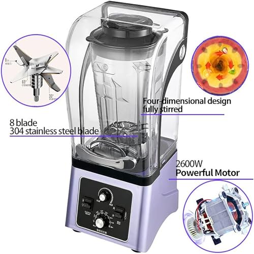 Frullatore commerciale da 2600 W - Frullatore professionale da bar ad alta capacità da 4,5 litri con copertura insonorizzata, manopola di controllo della velocità e timer intelligente per frullati