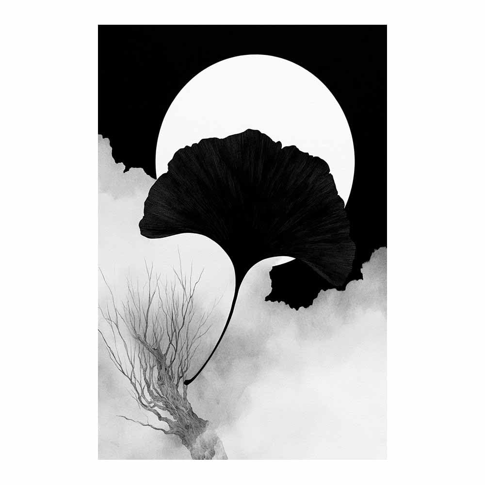 HOQIU Black Grey And White Wall Art Ginkgo Moon Minimal Art canvas wall art, painting and decor, for Living Room Bedroom Home Decoration(Multicolor)-80x120cm Unframed
