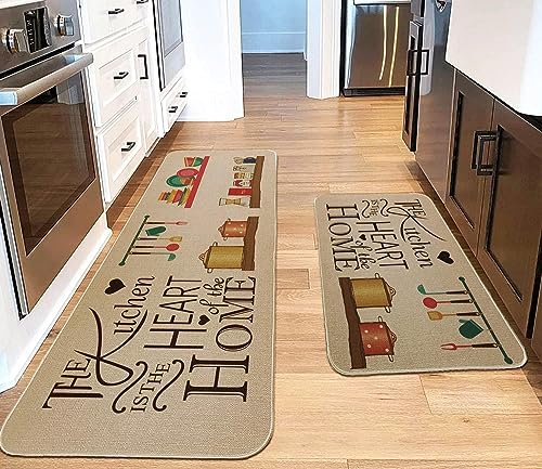 Image of Glaceon Anti Fatigue Kitchen Rug Sets 2 Piece Non Slip Kitchen Mats for Floor Cushioned Kitchen Rugs and Mats Waterproof Comfort Standing Mat Runner for Kitchen,Home Office,Sink,(Heart MAT) (GL-01)