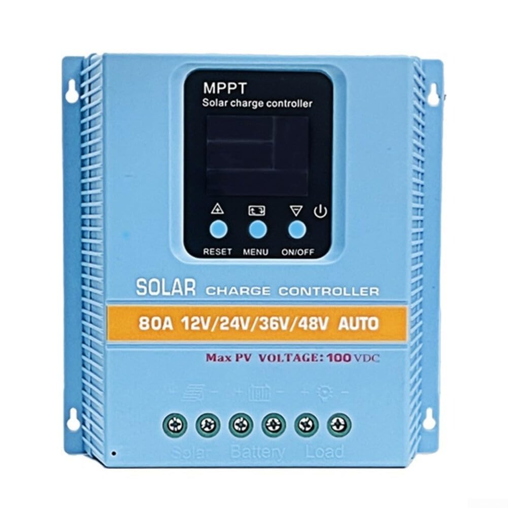 MPPT Regolatore di carica solare 60A/80A per sistemi 12V 24V 36V 48V, rilevamento automatico della tensione, display LCD, materiale ignifugo per camper barca (12V24V/36V/48V-80A)