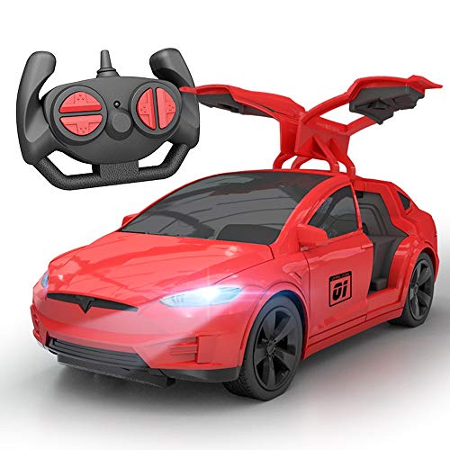 Ycco Tesla Rechargeable 2.4G RC Vehicle Electronic Sports Race Model Radio Controlled Electric toy Car Children's Wireless Remote Control Racing Drift Open Door Toys for Kids Girls Easter Boy Gift