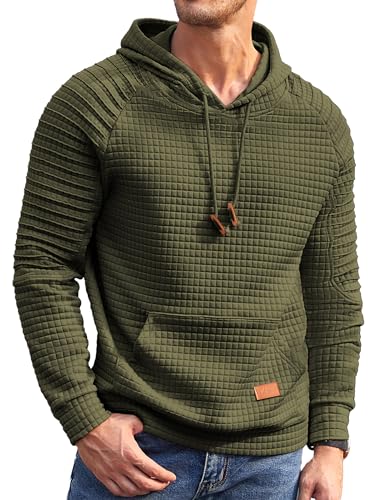 COOFANDY Mens Hoodies Pullover Casaul Long Sleeve Drawstring Waffle Knit Hooded Sweatshirt with Kanga Pocket