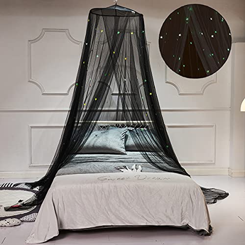 Mengersi Bed Canopy With Fluorescent Stars Glow For Adults Girls Kids,Bed Canopies Drapes Mosquito Net For Baby Crib,Boys,Boys Or Twin Full Queen Size Bed (Style-Black) #TOP20