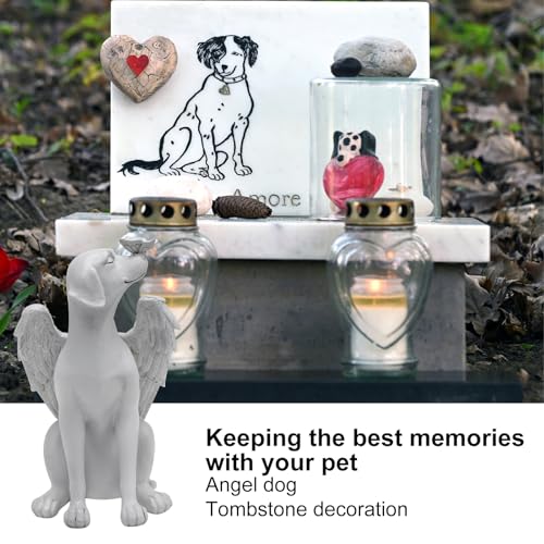 UOCAI Hunde Engel Gedenkstatue Grabstein Hund Gedenkstein Hund Haustier Denkmal Grab Tomb Garten Deko Schlafender Hund Statue Harz Hund Ornament Engelfiguren Hund Passing Away Geschenke