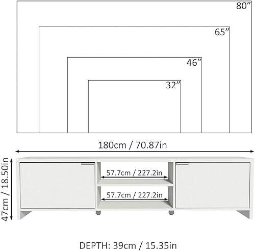 Miniatura 18 de Madesa Soporte de TV con gabinete de almacenamiento y estantes abiertos para almacenamiento multimedia de 55 y 65 pulgadas, consola multimedia para