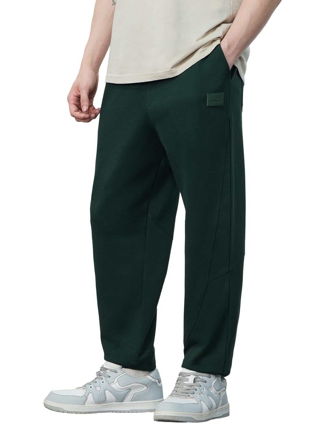 the souled store Solids: Dark Green Mens and Boys Drawstringed Baggy Fit Cotton Blend Oversized Joggers-picture-31