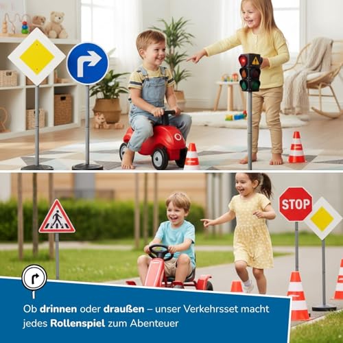 alldoro 60230 XXL-Verkehrsset mit Ampel, 10 Verkehrsschildern (75 cm) & 4 Pylonen, Verkehrserziehung für Kinder, Indoor & Outdoor, Orange