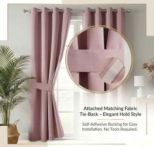 Image of VAS COLLECTIONS 100% Blackout Door Curtains, 7 Feet (121x215 cm) Set of 2, Plain, Thermal Insulated, Room Darkening Curtains for Living Room, Bedroom, (Antic Pink)