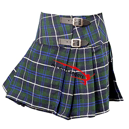 Womens Tartan Pleated Billie Kilt Skirt Leather Buckled Straps