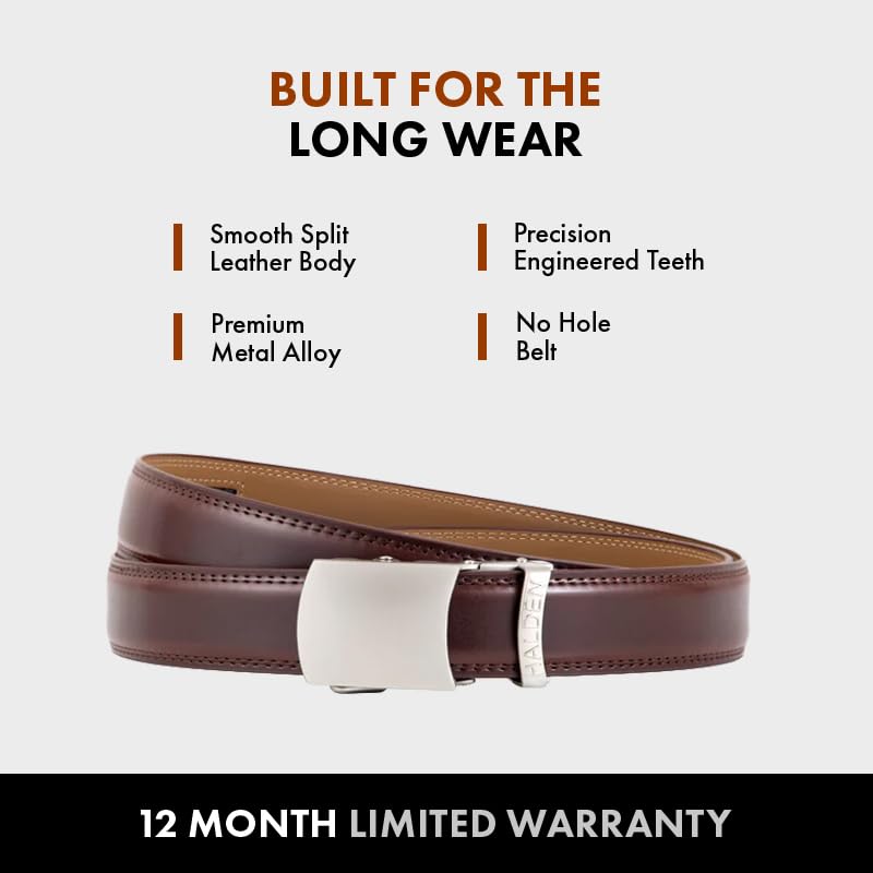 Image of HALDEN BURLEY Men's Brown Ratchet Belt | Auto-Lock Leather Formal Belt with Magnetic Buckle | Adjustable Free Size Fits Up to 44 Inch Waist