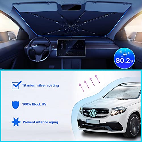 Firawer Car Windshield Sun Shade Umbrella For Most Vehicles, 2023 Upgraded Sunshade Car Windshield Umbrella With 360° Bendable Handle For Protect Car Interior, Full Cover Shade Uv/Block Heat, 57X33 In #TOP1