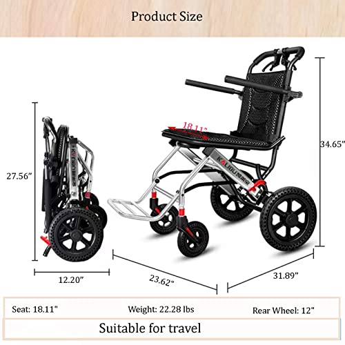 Portable Folding Wheelchair, Travel Wheelchair With Luggage Trolley, Ultra-Light Wheelchair For The Elderly And Children… (Seat Width: 18.11") #TOP1