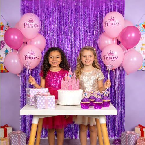 Image of TONIFUL 2Pcs Wavy Purple Door Streamers,Black and Pink Photo Booth Backdrop Metallic Streamers Foil Fringe Curtain for Birthday,New Year,Graduation,Grad,Baby Shower Party Streamers Decoration