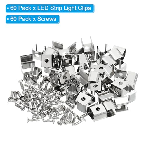 Image of PATIKIL LED Strip Clips, 60pcs Stainless Steel Mounting Brackets Fixing Clip Clamp Support Holder with Screws for 10mm to 11mm LED Strip Lighting Cable