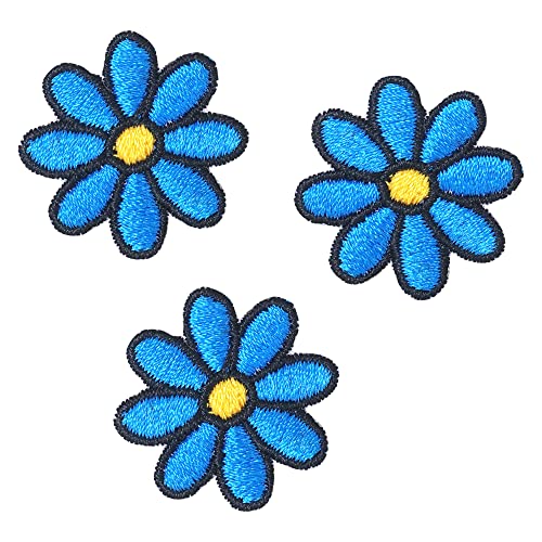 Octory 3 PCS Daisy Iron On Patches Embroidered Patch Saw On-Iron On Applique for Jeans, Hats, Bags (Blue)