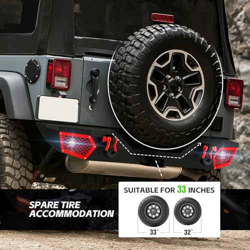 Image of for Wrangler JK JKU Front and Rear Bumpers Compatible with 2007-2018 Jeep Wrangler JK JKU Unlimited 2 /4 Doors with Winch Plate, 7 x LED Lights, 2 inch Hitch Receiver, Paintable Armor & D-rings