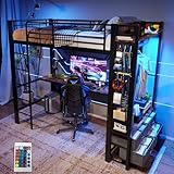 Ambiance lumineuse - Le bandeau LED RGB multicolore intégré à ce Lit Mezzanine Métal permet de personnaliser l'ambiance lumineuse. Qu'il s'agisse d'un lit superposé ou d'un lit enfant, il ajoute une touche de personnalité et de romance à la chambre.